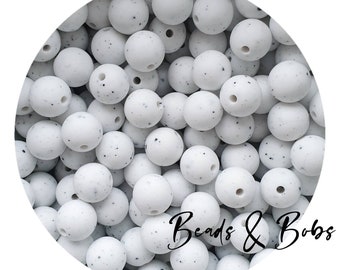 BULK 10-20 stuks 12 mm ronde siliconen kralen voor sieraden en knutselprojecten - White Gritty