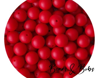 Lote de 5 a 20 piezas de cuentas redondas de silicona de 15 mm. Envío gratuito disponible (ver descripción). Cuentas principales para joyería y proyectos de manualidades - Rojo cereza.