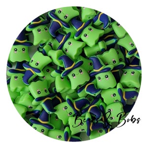 BULK 2-10 Pieces Silicone Ghost with Witches Hat beads for jewellery and craft projects - Green