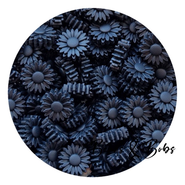 BULK 3-10 Pieces Silicone Little Daisy Beads for jewellery and craft projects - Black