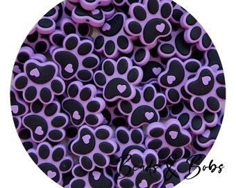 BULK 2-10 Pieces Silicone Paw Beads for jewellery and craft projects - Purple