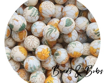 BULK 5-20 Pieces 15mm Round silicone beads for jewellery and craft projects - White Daisy Flower