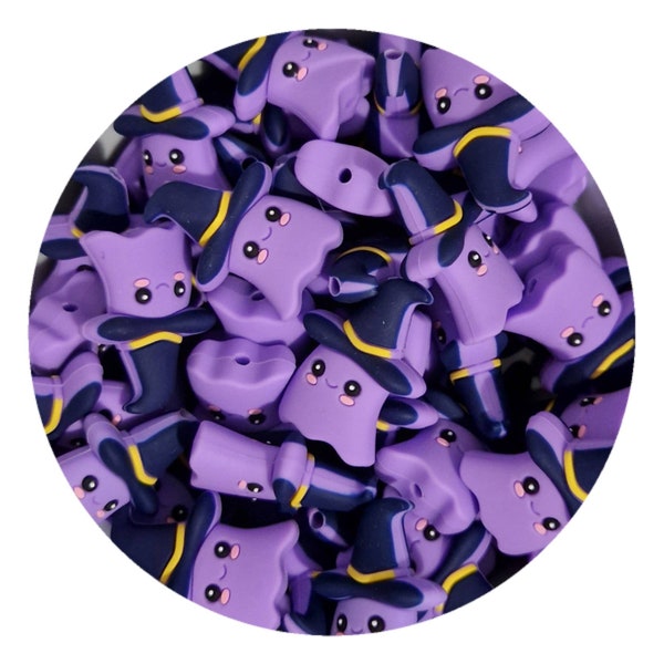 En vrac, 2 à 10 perles en silicone pour chapeau de sorcière et fantôme en silicone pour bijoux et projets créatifs - Violet