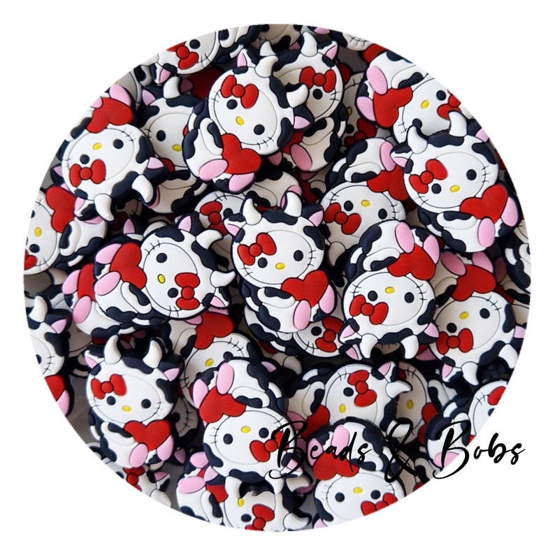 BULK 2-10 Pieces Silicone Cow Costume Kitty Beads for jewellery and craft projects image 1