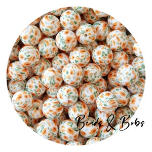 BULK 5-20 Pieces 15mm Round silicone beads for jewellery and craft projects - Orange Poppy Flower
