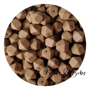 Lote de 5 a 20 cuentas de silicona hexagonales de 14 mm para proyectos de joyería y manualidades - Dim Oatmeal