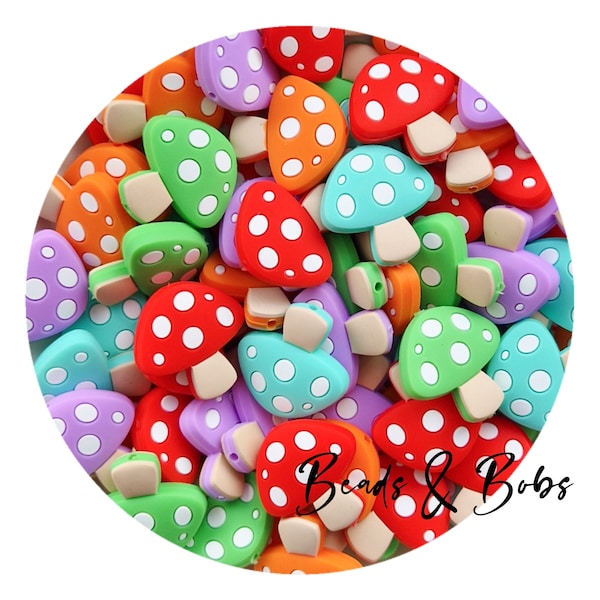 BULK 2-10 Pieces Silicone Mushroom Beads for jewellery and craft projects - 5 Colours