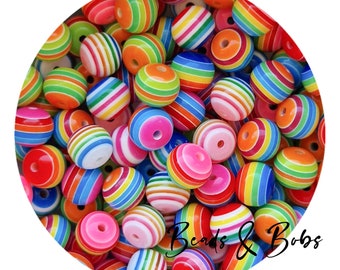 BULK 10-20 Pieces 12mm Round rainbow resin beads for jewellery and craft projects