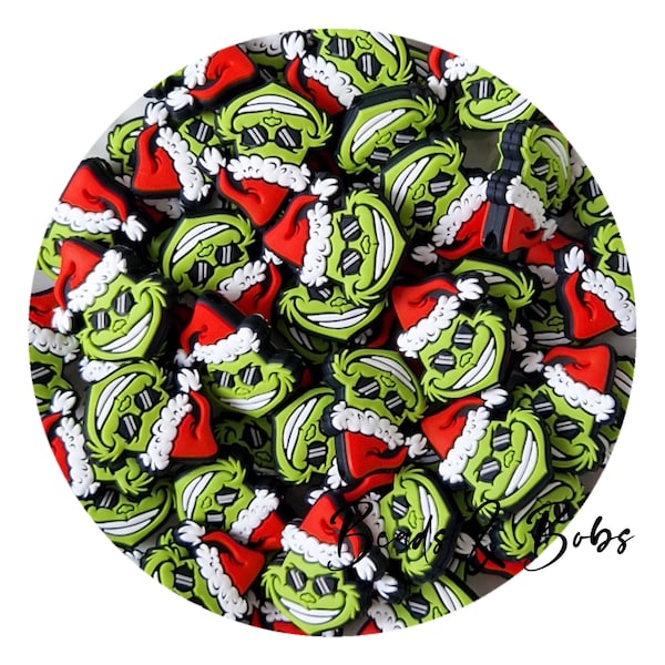 BULK 2-10 Pieces Silicone Christmas Grinch with sunglasses Beads for jewellery and craft projects