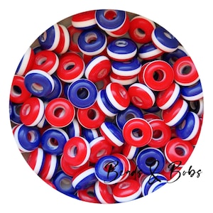 14mm Resin Spacer Beads for jewellery and craft projects - Red,White & Blue