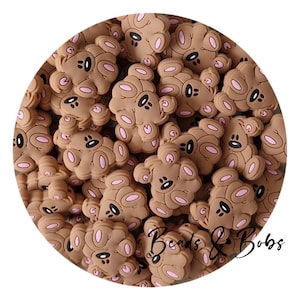 BULK 2-10 pezzi Spedizione GRATUITA disponibile vedi descrizione, Perline di orsacchiotto di peluche in silicone per gioielli e progetti artigianali - Marrone