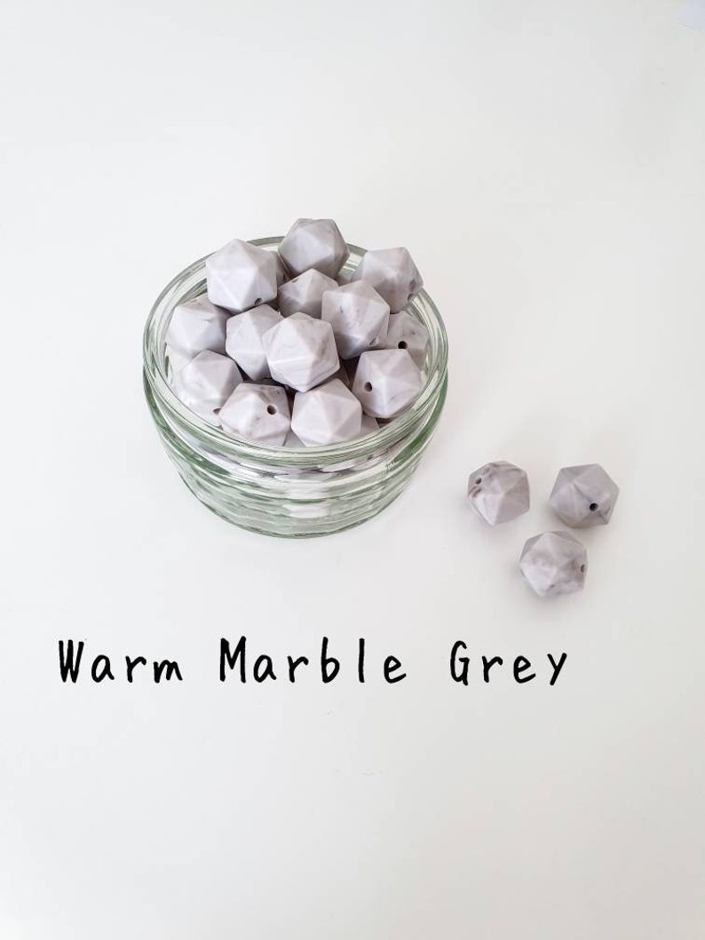 14mm hexagon silicone beads for jewellery and craft projects Warm Marble Grey
