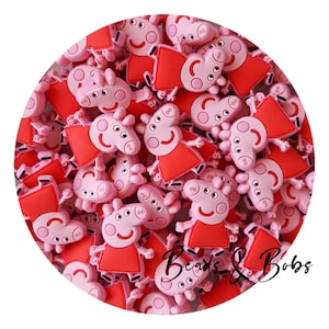 BULK 2-10 Pieces FREE Postage available see description, Silicone Red Dress Pig Beads for jewellery and craft projects