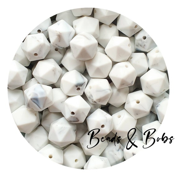 14mm hexagon silicone beads for jewellery and craft projects Warm Marble Grey