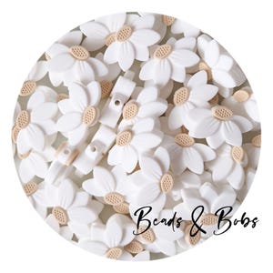 BULK 2-10 Stück FREI Porto verfügbar siehe Beschreibung, Silikon Halbe Blume Perlen für Schmuck und Bastelprojekte - Weiss
