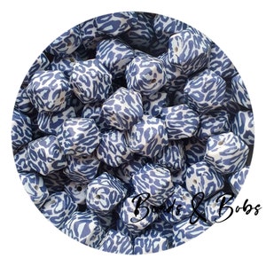 A GRANEL 5-20 piezas Cuentas hexagonales de silicona de 14 mm para proyectos de joyería y manualidades - Leopardo gris