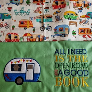 Caravan Camping Reading Pillow Embroidery Applique, 5 x 7, Holiday Cushion, Not a physical item! Digital Download Only