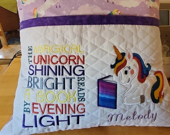 Rainbow Hair Unicorn Pocket Reading Pillow Embroidery Applique, 5 x 7, Reading Cushion, Not a physical item! Digital Download Only