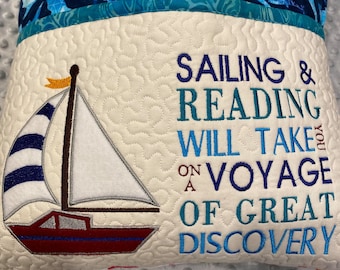 5x7 & 6 x 10 Applique Sail Boat Pocket Reading Pillow Embroidery Design, Sailing Theme Embroidery Not a physical item! Digital Download Only