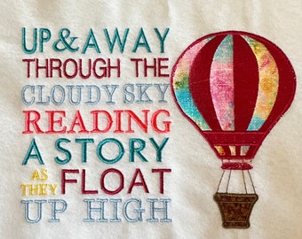 Hot Air Balloon 5x7 Reading Pillow Embroidery Applique, Air Travel Pocket Cushion Not a physical item! Digital Download Only