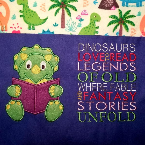 Dinosaur 5x7 Pocket Reading Pillow Embroidery Design, Applique Jurassic Theme Embroidery Design Not a physical item! Digital Download Only