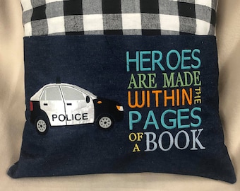 Police Car Emergency Service 5x7 Pocket Reading Pillow Embroidery Applique Policeman, Hero, Not a physical item! Digital Download Only