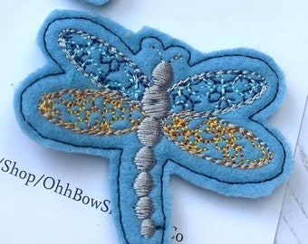 Dragonfly Feltie single and 2 up 4 x 4 Embroidery Design (2 versions) DIGITAL DOWNLOAD ONLY, Hair Bow Embellishment Design