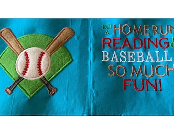 Baseball Applique 5 x 7 Pocket Pillow, Sport Reading Cushion Embroidery Applique Design Not a physical item! Digital Download Only