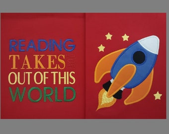 5x7 Rocket / Outer Space Reading Spaceship Pillow Embroidery Applique, Reading Cushion, Not a physical item! Digital Download Only