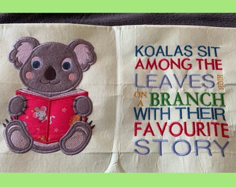 5x7 Koala Pocket Reading Pillow Embroidery Applique, Australian Jungle Cushion Wild Animal Design Not a physical item! Digital Download Only
