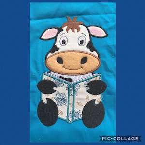 Cow Applique Farm 5 x 7 Pocket Reading Pillow Embroidery Design, Not a physical item! Digital Download Only