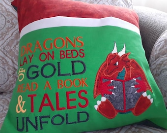 Dragon Pocket Reading Pillow Embroidery, Mythical Creature Applique, 5 x 7, Reading Cushion, Not a physical item! Digital Download Only