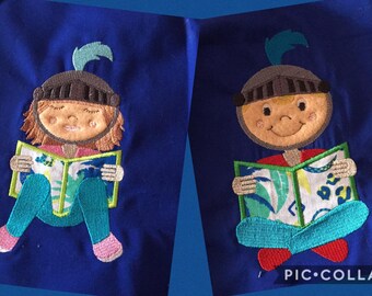 Boy and Girl Dress Up Knight Reading Pillow Designs 5 x 7 Applique Pocket Embroidery Design, Not a physical item! Digital Download Only