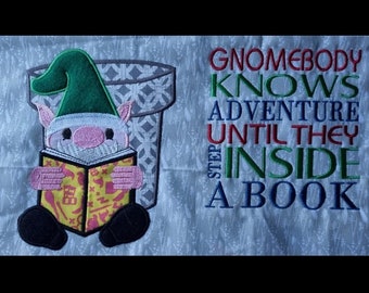 Gnome/Gonk 5x7 Pocket Reading Pillow Embroidery Applique, Garden Cushion, Not a physical item! Digital Download Only