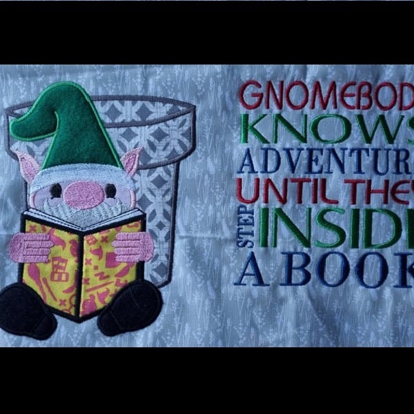 Gnome/Gonk 5x7 Pocket Reading Pillow Embroidery Applique, Garden Cushion, Not a physical item! Digital Download Only