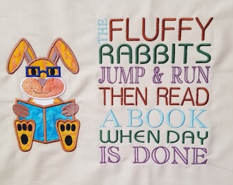 Rabbit 5x7 Embroidery Applique, 5 x 7 Rabbit Pocket Reading Cushion, Rabbit Design Not a physical item! Digital Download Only