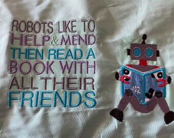 4x4 ONLY Robot Friend Applique Pocket Reading Pillow Embroidery Design, Not a physical item! Digital Download Only