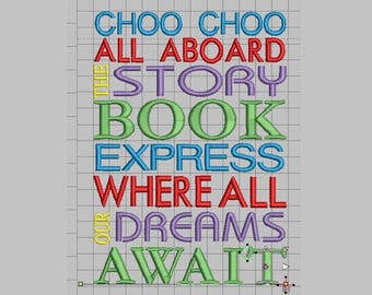 5x7 Train Reading Pillow Embroidery Applique WORDS ONLY! Travel Steam Train Design Not physical item! Digital Download Only