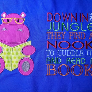 Hippo Pocket Reading Pillow Embroidery Applique, 5 x 7, Jungle Cushion, Wild Animal Design Not a physical item! Digital Download Only