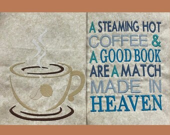 5x7 Coffee Cup Pocket Reading Pillow Embroidery Applique, Hot Drink, Coffee Lover Reading Design Not a physical item! Digital Download Only