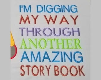 Digger WORDS ONLY 5 x 7 Pocket Reading Pillow, Embroidery Applique Design Not a physical item! Digital Download Only