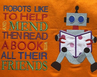 Robot 5x7 Reading Pillow Embroidery Applique, Pocket Reading Cushion, Robotic Design Not a physical item! Digital Download Only