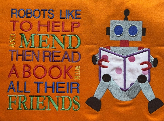 Robot 5x7 Reading Pillow Embroidery Applique, Pocket Reading Cushion, Robotic Design Not a physical item! Digital Download Only