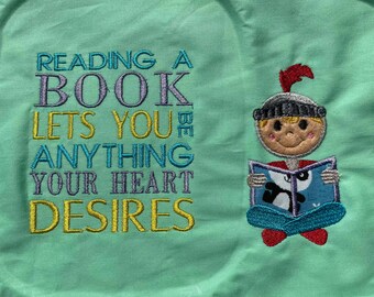 4x4 ONLY Boy Knight Child Applique Pocket Reading Pillow Embroidery Design, Not a physical item! Digital Download Only