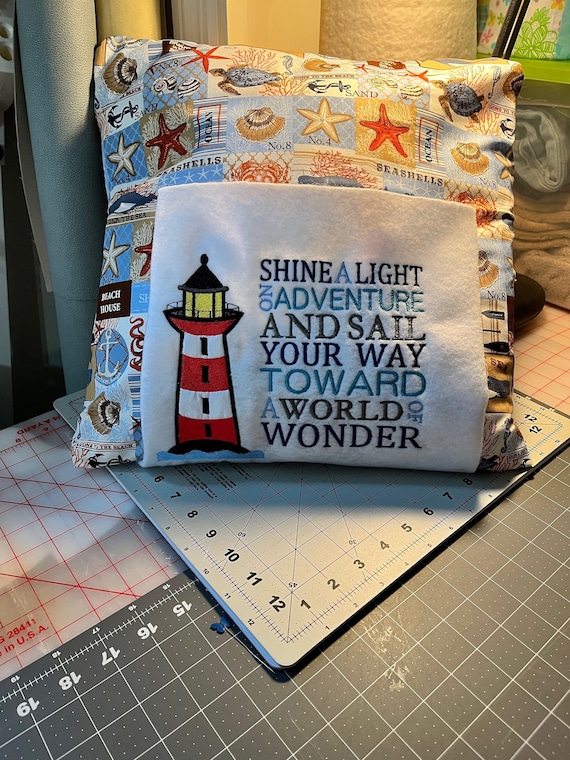 Lighthouse Sea 5x7 Reading Pillow Embroidery Applique, Ocean Ship Story Book Pocket Cushion Not a physical item! Digital Download Only