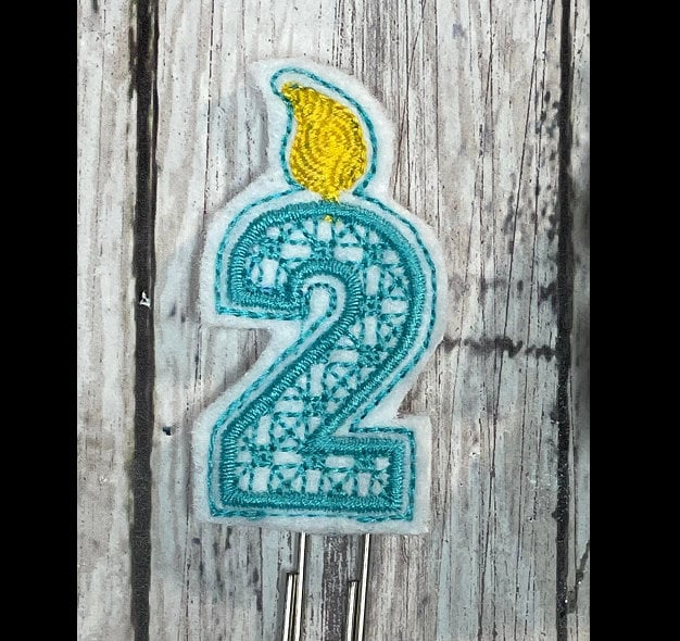Birthday Candle Number Two Feltie 4 x 4 Embroidery Design (2 versions - Feltie & Topper) DIGITAL DOWNLOAD, Hair Bow Embellishment Design