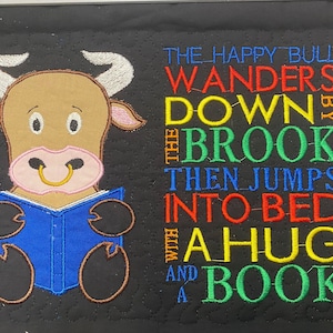 5 x 7 Bull Bovine Pocket leeskussen borduurontwerp, machineborduurwerk boerderijdieren, geen fysiek item! Alleen digitale download