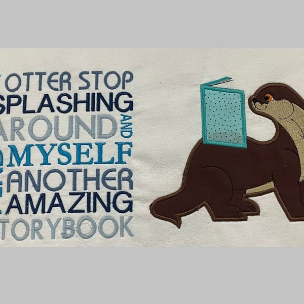 Otter Mammal 5x7 Reading Pillow Embroidery Applique, Animal Story Book Pocket Cushion Not a physical item! Digital Download Only