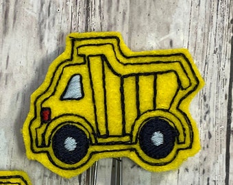 Dumper Truck Feltie 4 x 4 Embroidery Construction Design (2 versions - Feltie & Pencil Topper) DIGITAL DOWNLOAD, Bow Embellishment Design