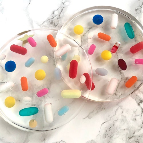 Rainbow Pill Coaster One Coaster Clear Petri Resin Pill Etsy